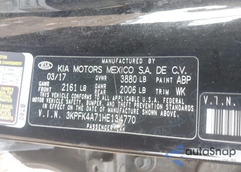 2017 Kia Forte Lx z USA, uszkodzony, nr VIN 3KPFK4A71HE134770